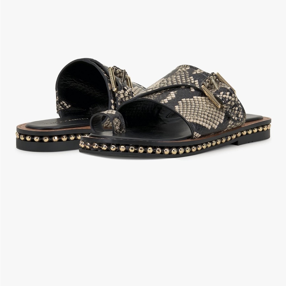 NWOB-Vince Camuto Black and Tan Sandals with Cushioned Comfort